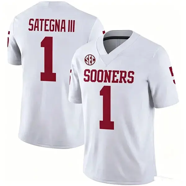 Oklahoma Sooners #1 Isaiah Sategna III 2026 SEC White Football Game Jersey
