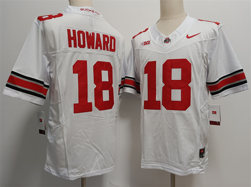 Men's #18 Will Howard Ohio State Buckeyes Stitched Nike White College Football Replica Jersey S-3XL
