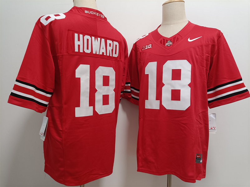 Men's #18 Will Howard Ohio State Buckeyes Stitched Nike Red College Football Replica Jersey S-3XL