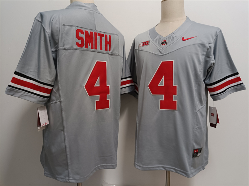 Men's #4 Jeremiah Smith Ohio State Buckeyes Stitched Nike Grey College Football Replica Jersey S-3XL