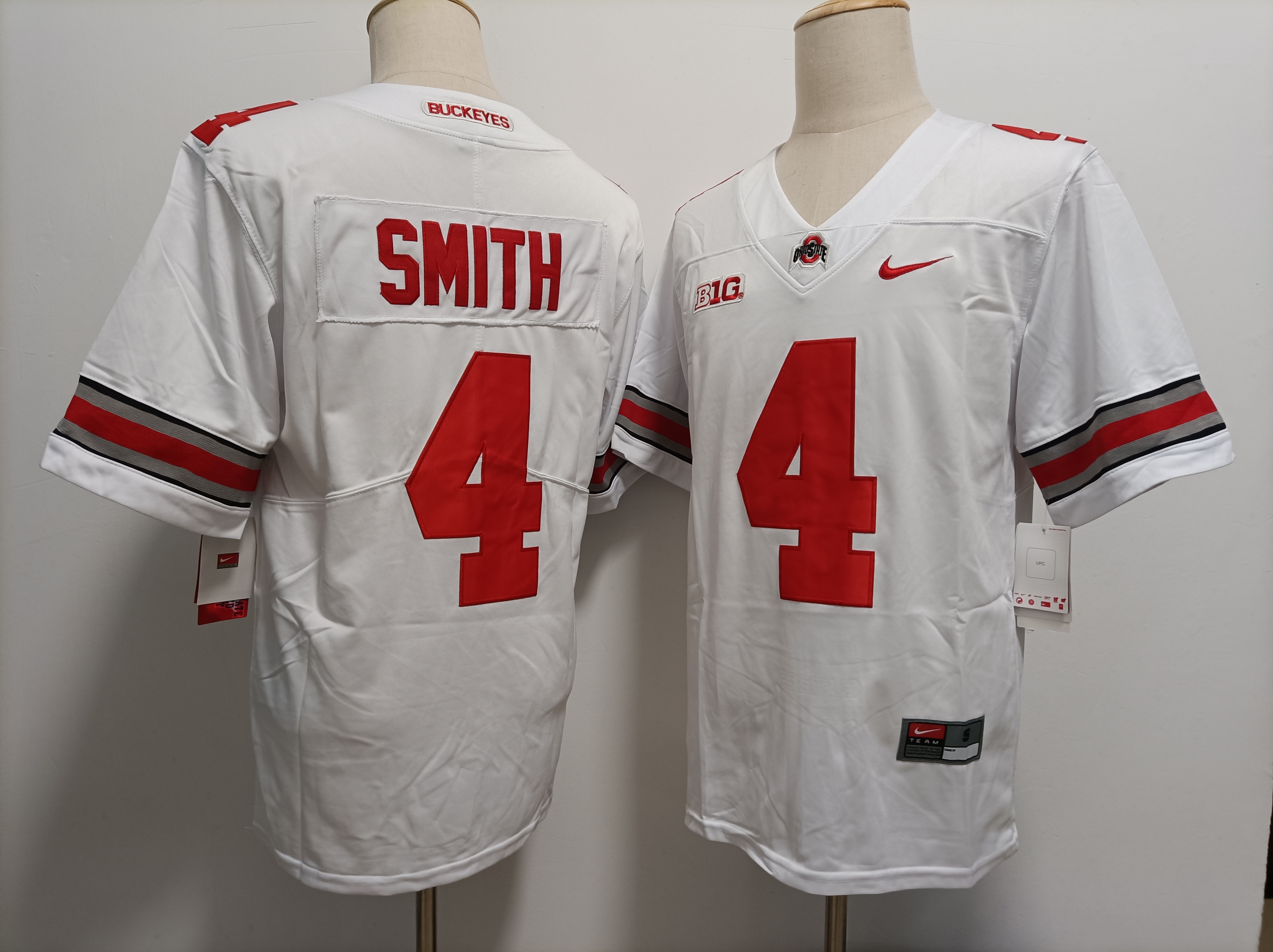 Men's #4 Jeremiah Smith Ohio State Buckeyes Stitched Nike White College Football Game Jersey S-3XL