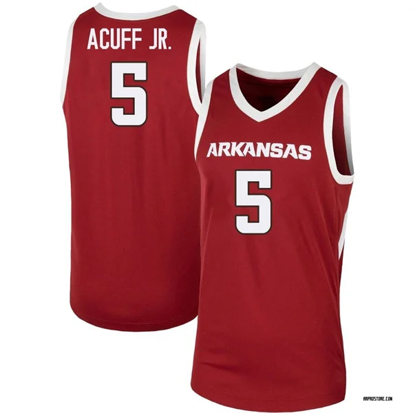 Arkansas Razorbacks #5 Darius Acuff Jr. Cardinal Away College Basketball Game Jersey Arkansas Razorbacks #5 Darius Acuff Jr. Cardinal Away College Basketball Game Jersey