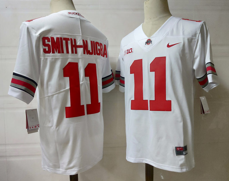 Mens #11 Jaxon Smith-Njigba Ohio State Buckeyes Stitched Nike White College Football Game Jersey S-3XL