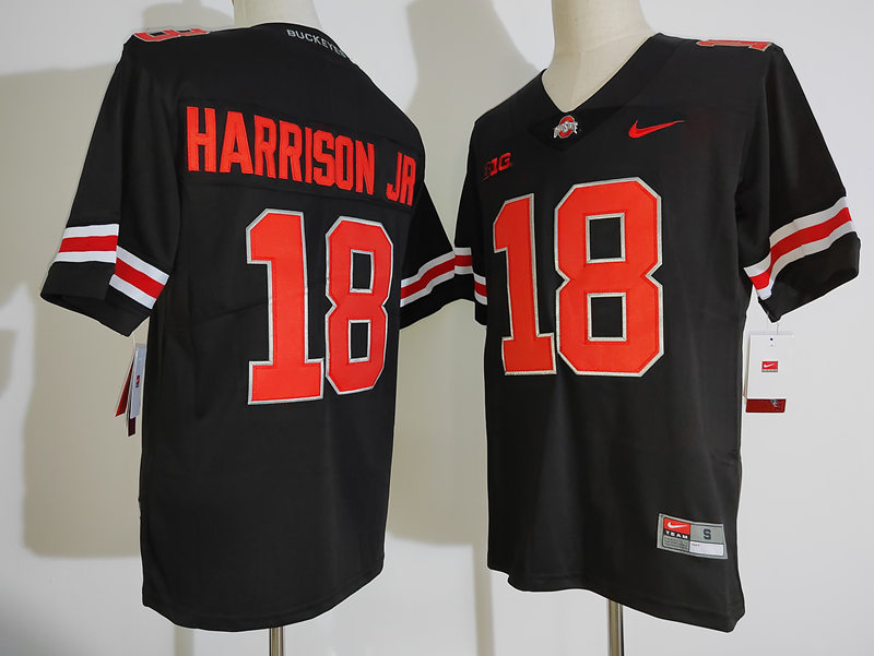 Mens #18 Marvin Harrison Jr. Ohio State Buckeyes Stitched Nike Blackout 2022 Rose Bowl Champions CFP Jersey S-3XL