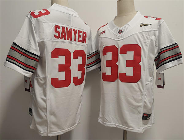 Mens Ohio State Buckeyes #33 Jack Sawyer White Diamonds HERITAGE STRIPES Football Game Jersey Mens Ohio State Buckeyes #33 Jack Sawyer White Diamonds HERITAGE STRIPES Football Game Jersey