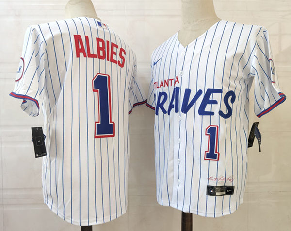 Mens Atlanta Braves #1 Ozzie Albies Nike White 2021 City Connect Replica Jersey