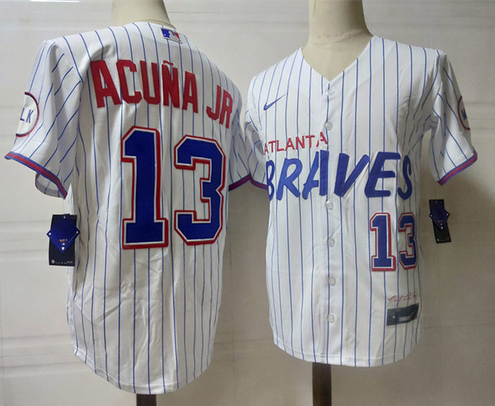 Mens Atlanta Braves #13 Ronald Acuna Jr. Nike White 2021 City Connect Replica Jersey