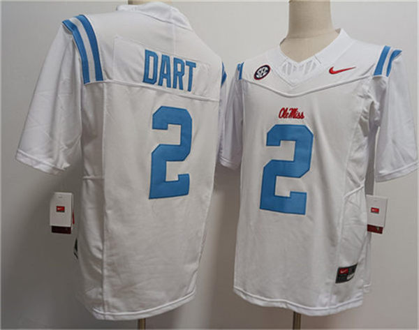 Mens Ole Miss Rebels #2 Jaxson Dart 2024 White Blue F.U.S.E. Limited Football Game Jersey Mens Ole Miss Rebels #2 Jaxson Dart 2024 White Blue F.U.S.E. Limited Football Game Jersey