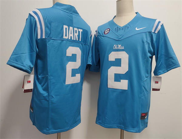 Mens Ole Miss Rebels #2 Jaxson Dart Light Blue F.U.S.E. Limited Football Game Jersey Mens Ole Miss Rebels #2 Jaxson Dart Light Blue F.U.S.E. Limited Football Game Jersey