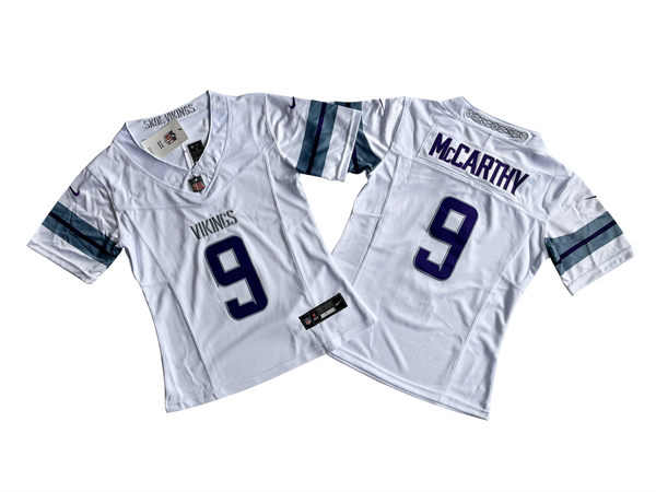 Women's Minnesota Vikings #9 J. J. McCarthy Nike White Alternate Vapor F.U.S.E. Winter Warrior Limited Jersey