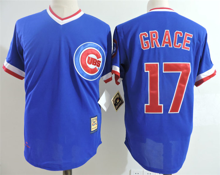 Men's Chicago Cubs #17 MARK GRACE 1989 Alternate Blue Pullover Throwback Baseball Jersey