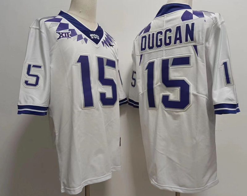 Mens TCU Horned Frogs #15 Max Duggan 2022 White College Football Game Jersey Mens TCU Horned Frogs #15 Max Duggan 2022 White College Football Game Jersey