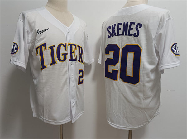 Mens Youth LSU Tigers #20 Paul Skenes White 2023 College Baseball World Series Jersey Mens Youth LSU Tigers #20 Paul Skenes White 2023 College Baseball World Series Jersey
