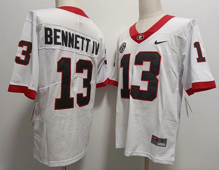 Mens Georgia Bulldogs #13 Stetson Bennett IV White Away College Football Game Jersey Mens Georgia Bulldogs #13 Stetson Bennett IV White Away College Football Game Jersey