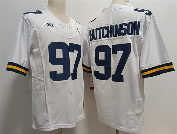 Men's Michigan Wolverines #97 Aidan Hutchinson Nike 2023 F.U.S.E. Elite White College Football Game Jersey Men's Michigan Wolverines #97 Aidan Hutchinson Nike 2023 F.U.S.E. Elite White College Football Game Jersey