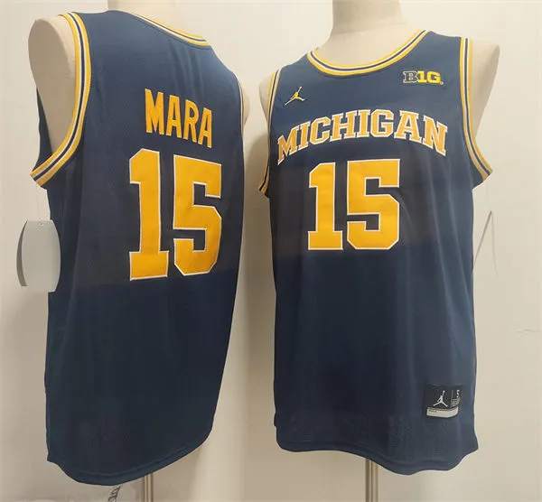 Michigan Wolverines #15 Aday Mara Navy College Basketball Game Jersey Michigan Wolverines #15 Aday Mara Navy College Basketball Game Jersey