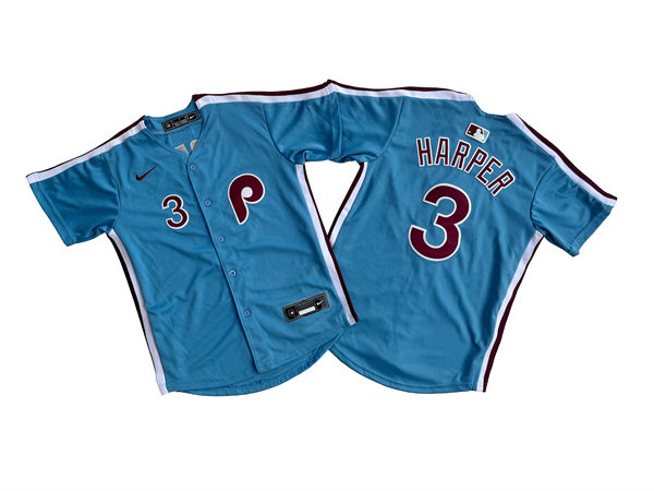 Youth Philadelphia Phillies #3 Bryce Harper Nike Light Blue Alternate Jersey