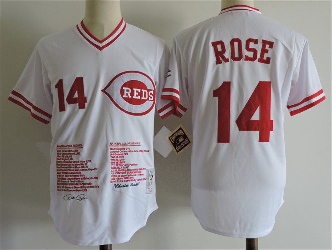 Men's Cincinnati Reds #14 Pete Rose White Pullover Anniversary Jersey