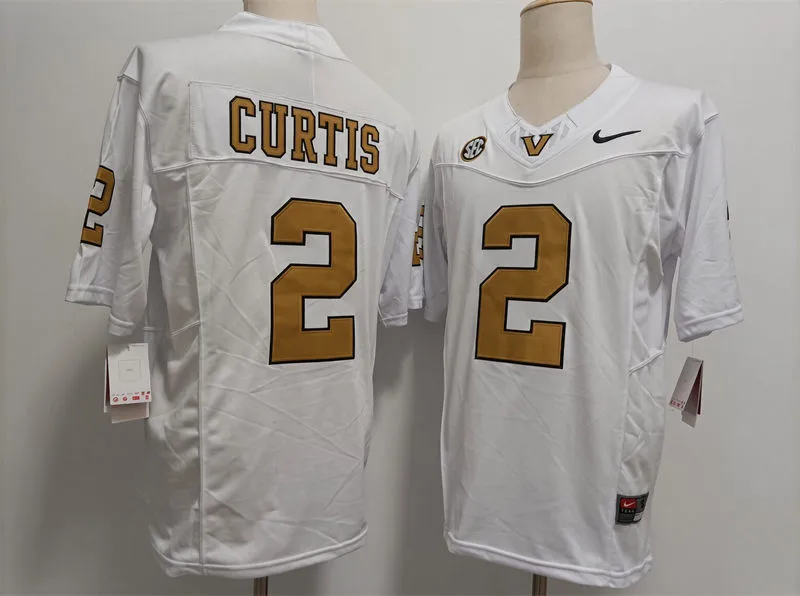 Mens Vanderbilt Commodores #2 Jared Curtis White Gold Football F.U.S.E Limited Jersey