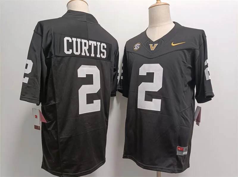 Mens Vanderbilt Commodores #2 Jared Curtis Black White Football F.U.S.E Limited Jersey