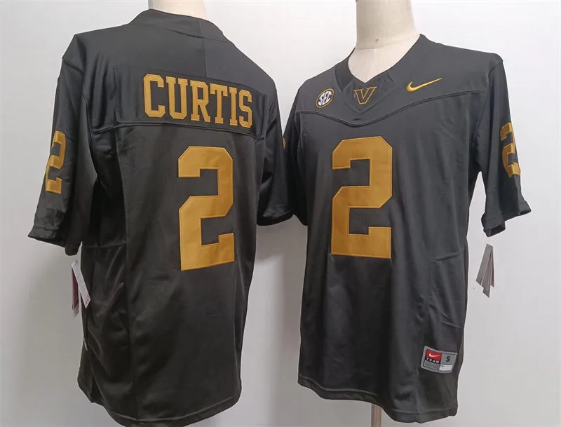 Mens Vanderbilt Commodores #2 Jared Curtis Black Gold Football F.U.S.E Limited Jersey