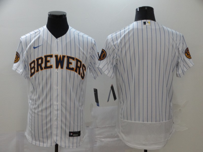 Men's Milwaukee Brewers Blank Nike White Pinstripe Alternate Limited Team Jersey