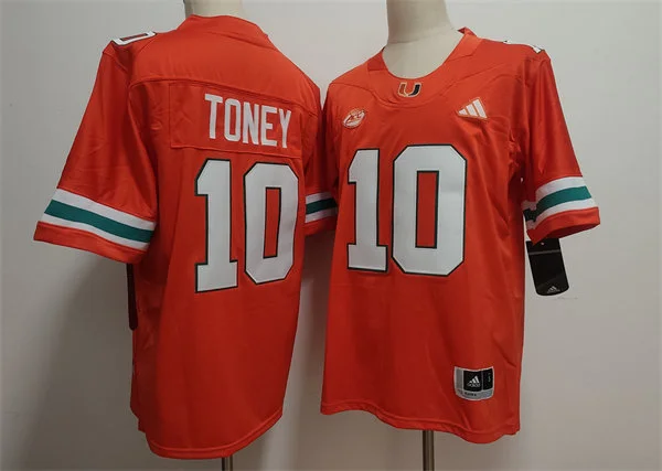 Miami Hurricanes #10 Malachi Toney 2025 Orange Football Game Jersey