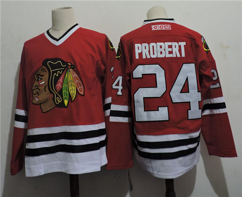 Men's Chicago Blackhawks #24 Bob Probert 1996-97 CCM Throwback Home Red Hockey Jersey Size S-3XL