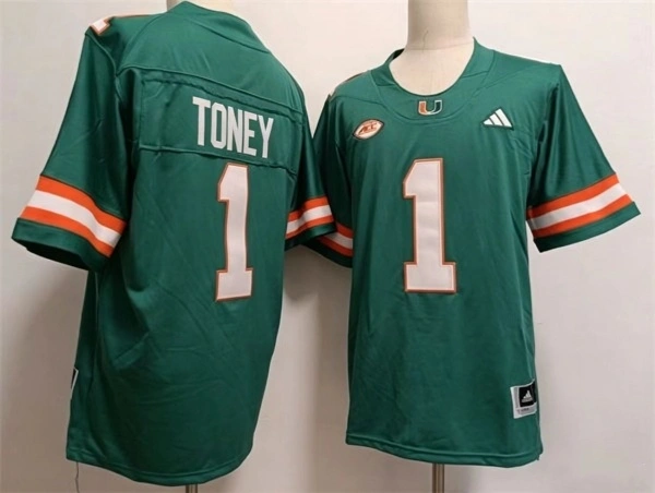 Mens Miami Hurricanes #1 Malachi Toney 2026 Green Football Game Jersey