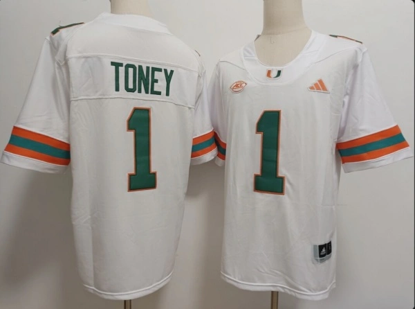 Mens Miami Hurricanes #1 Malachi Toney 2026 White Football Game Jersey