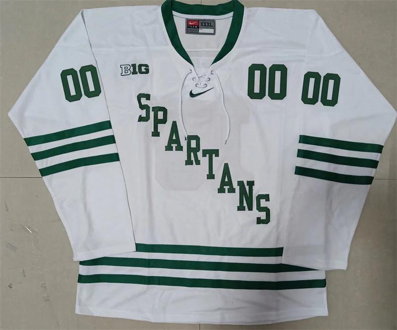 Mens Michigan State Spartans Custom  Nike White 1966 throwback Hockey Jersey