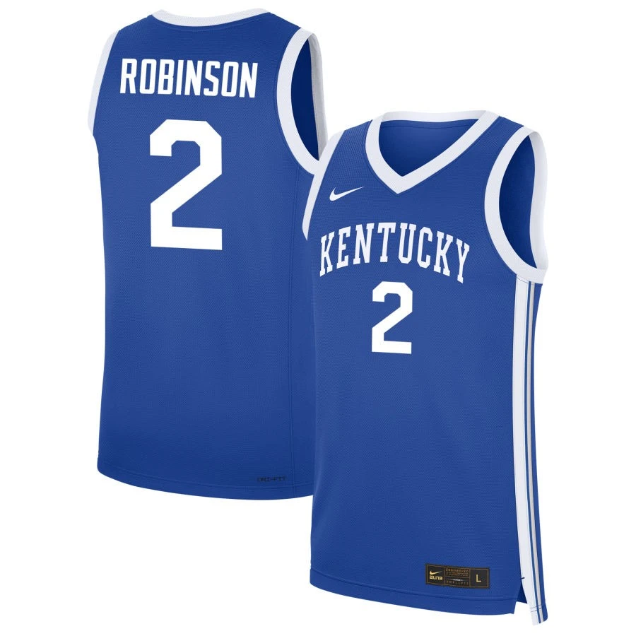 Mens Youth Kentucky Wildcats #2 Jaxson Robinson Royal College Basketball Game Jersey