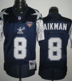 Mens Dallas Cowboys #8 Troy Aikman Blue Thanksgivings 75TH Throwback Jersey