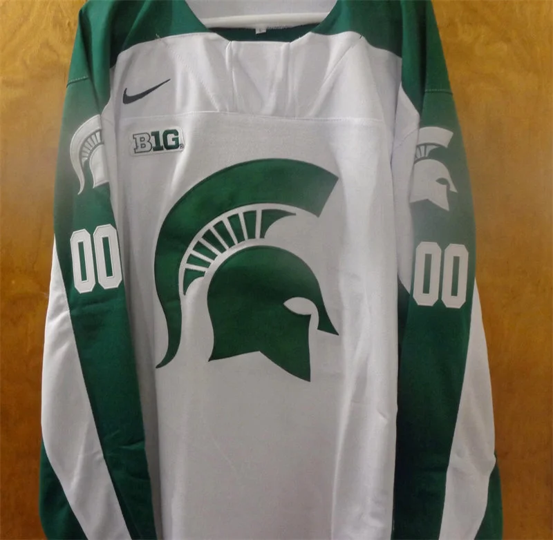 Michigan State Spartans Custom 2013 Home White Logo Nike Hockey Jersey