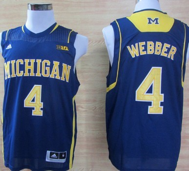 Michigan Wolverines college basketball jerseys #4 Chirs Webber Navy Blue with Big 10 Patch