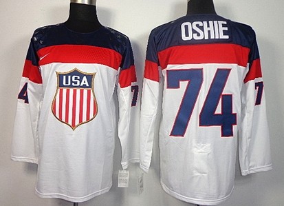 Men's USA #74 T.J. Oshie White 2014 Olympics Hockey Jersey