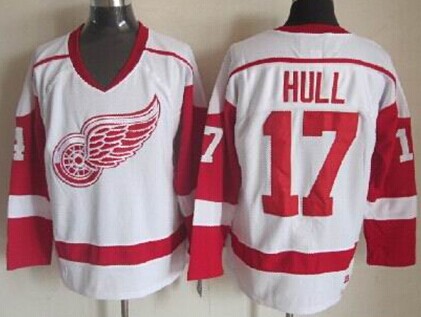 Men's Detroit Red Wings #17 Brett Hull White Throwback CCM Jersey