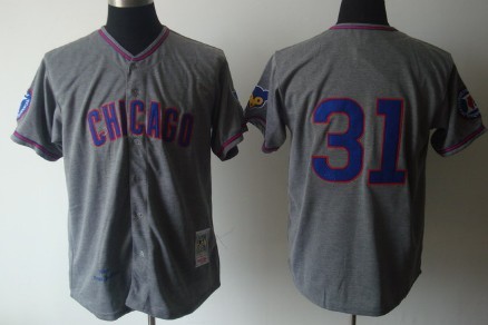 Men's Chicago Cubs #31 Ferguson Jenkins 1968 Gray Wool Throwback Jersey