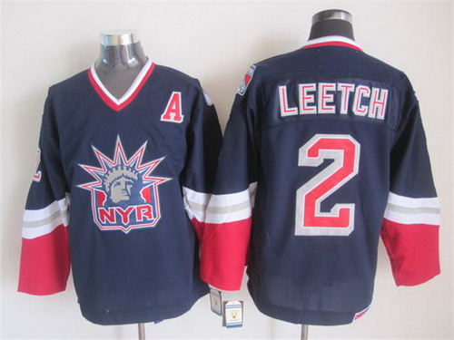Mens New York Rangers #2 Brian Leetch Navy Blue 1996 CCM Throwback Alternate NHL Jersey