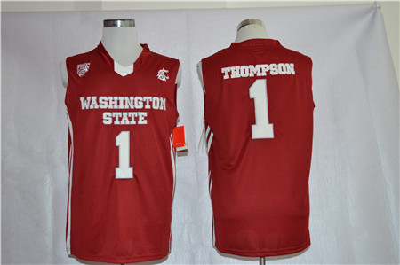 Men's Washington State Cougars #1 Klay Thompson College Basketball Jerseys - Red