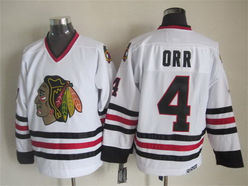 Men's Chicago Blackhawks #4 Bobby Orr White CCM 1976 Vintage Throwback Jersey