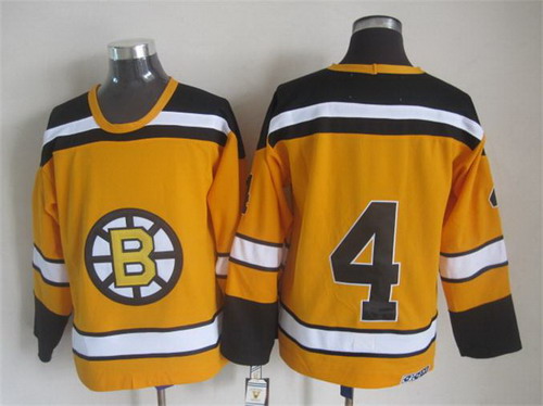 Men's Boston Bruins #4 Bobby Orr 1966 Yellow CCM Vintage Throwback Jersey