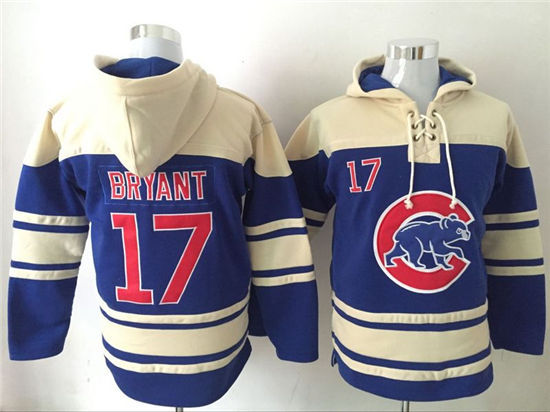 Men's Chicago Cubs #17 Kris Bryant Royal Blue Baseball Hoodie