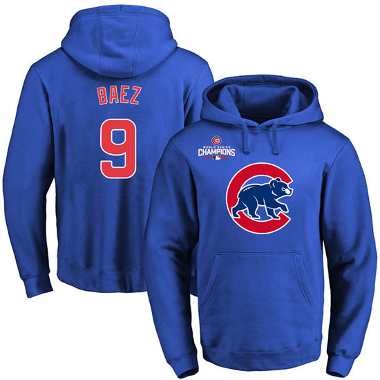 Men's Chicago Cubs #9 Javier Baez Royal Primary Logo Pullover Hoodie