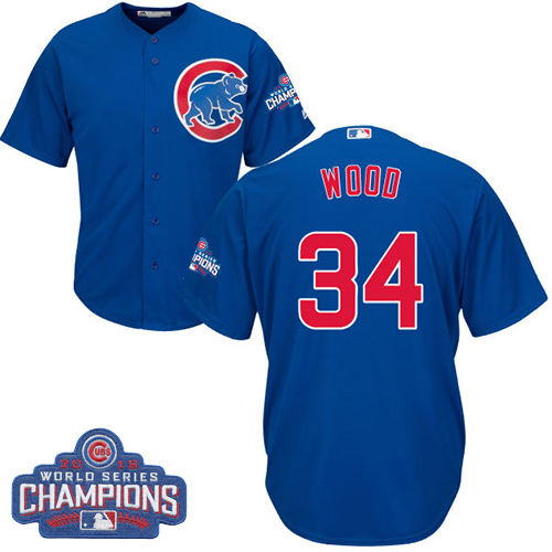 Men's Chicago Cubs #34 Kerry Wood Alternate Royal Blue Majestic Cool Base MLB 2016 World Series Champions Jersey