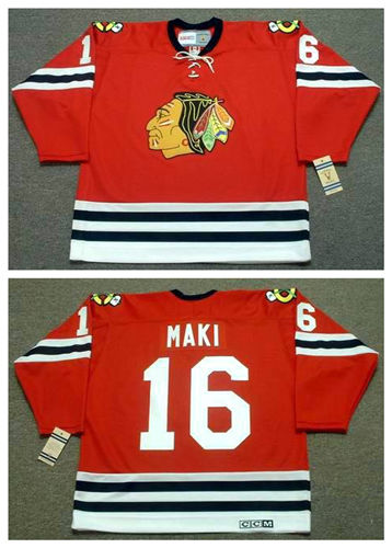 Men's Chicago Blackhawks #16 CHICO MAKI 1963 CCM Vintage Throwback RED Jersey