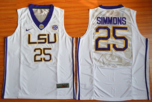 Men's NCAA LSU Tigers college basketball jersey #25 Ben Simmons LSU White jersey Men's NCAA LSU Tigers college basketball jersey #25 Ben Simmons LSU White jersey