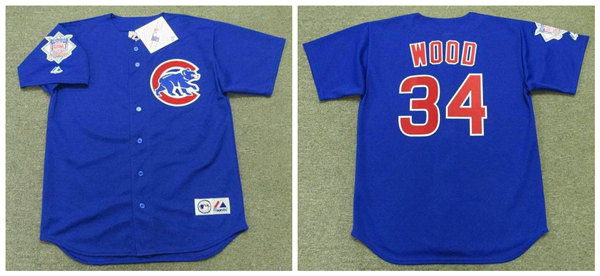 Men's Chicago Cubs #34 KERRY WOOD 2003 Blue Throwback Alternate Baseball Jersey
