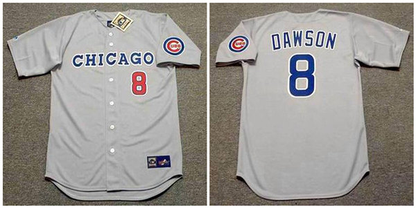 Men's Chicago Cubs #8 ANDRE DAWSON 1990 Gray Chicago Majestic Cooperstown Throwback Away Jersey