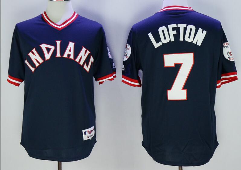 Men's Cleveland Indians Retired Player #7 Kenny Lofton Navy Blue Pullover Cooperstown Baseball Jersey